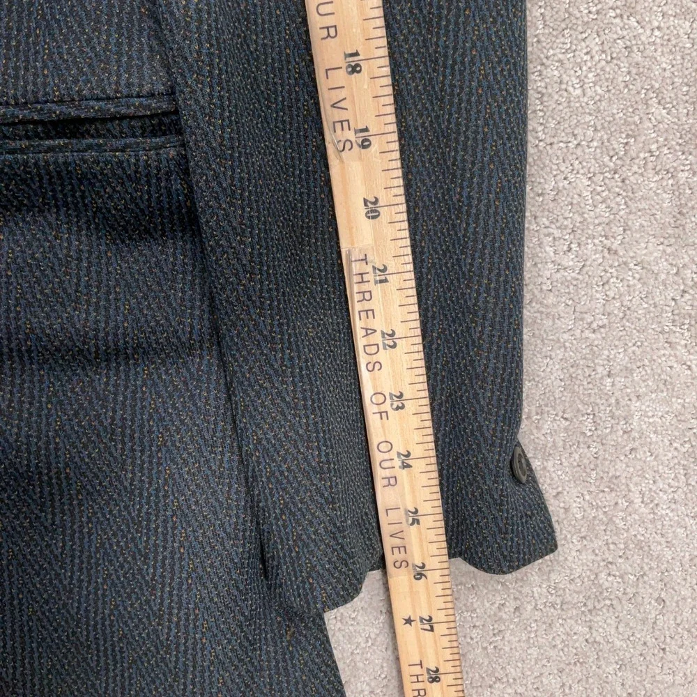 B Bonds Blazer Men‎ 39R Blue Herringbone Two Button 70s Wide Lapel Polyester VTG